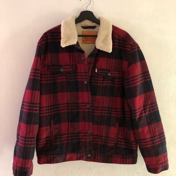 levi's red plaid sherpa jacket